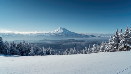 Obraz premium Ski hill with Mount Washington visible in the distance, designed for winter recreation, seasonal change