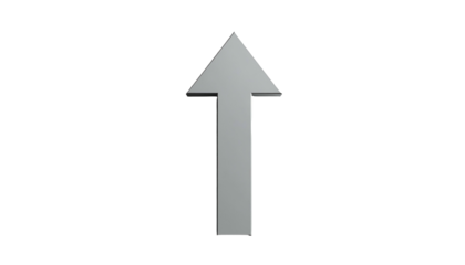 3D silver upward arrow against a black background, pointing straight ahead