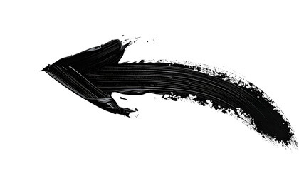 Thick, black arrow painted on a black backdrop, pointing left with texture