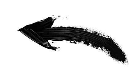 Thick, black arrow painted on a black backdrop, pointing left with texture