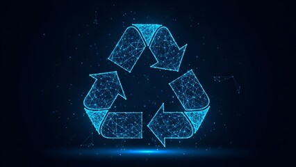 Recycling Symbol with Futuristic Digital Network and Blue Glow
