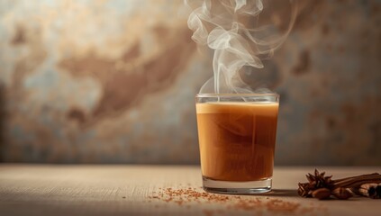 Traditional Middle Eastern and Indian masala or karak chai with aromatic spices, used as a warming beverage during cooler weather