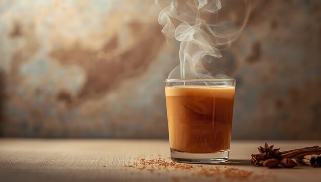 Traditional Middle Eastern and Indian masala or karak chai with aromatic spices, used as a warming beverage during cooler weather