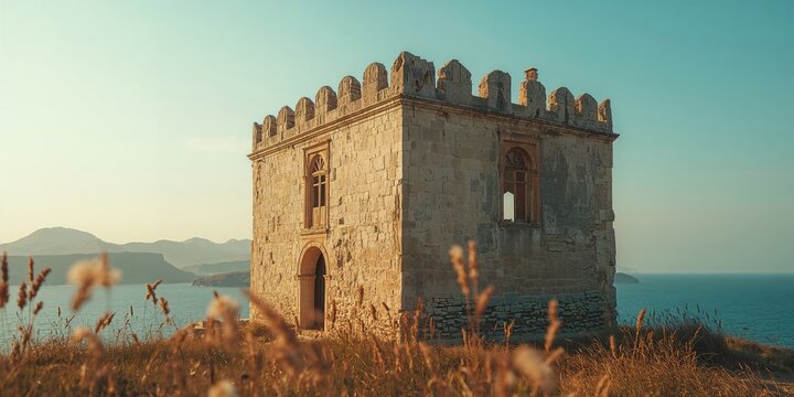 Ancient fortress on Halki island in Greece, highlighting erosion risk in coastal heritage sites