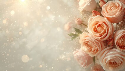 Blooming roses with soft pastel tones, used as background for floral design and seasonal decoration