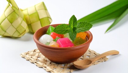 Colorful traditional sweet dessert in bowl with mint leaf