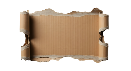 A torn piece of cardboard with a rough edge on a black background