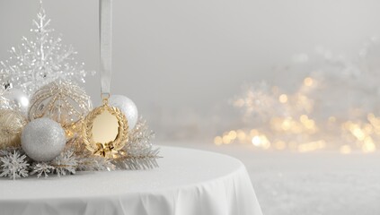 Holiday table arrangement featuring white-toned dinnerware and seasonal decor, Christmas observance