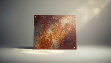 Discolored metal plate showing signs of corrosion and tarnish, highlighting aging and wear
