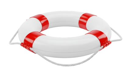 White and Red Lifebuoy Ring Isolated on Black Background