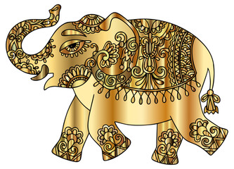 gold elephant on a white background