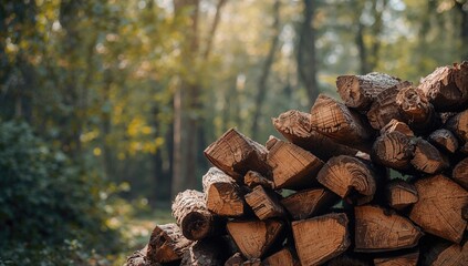 Stacked firewood in a woodpile with a textured surface, designed for use as a UI backdrop