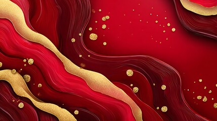 A vibrant red and gold abstract design with wavy lines and dots, symbolizing the lunar year.