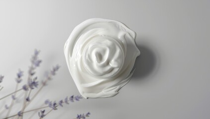 Skincare and hair care application on a face with white cream and hair balm, designed for beauty routines