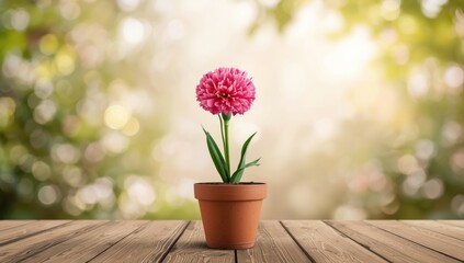 Pink carnation in a pot isolated on a background for floral decoration, gardening, plant display, flower arrangement, World Plant Day