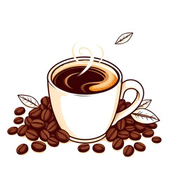 Obraz premium coffee, cup, beans, espresso, caffeine, aroma, roast, brewed, mug, cafe, beverage, drink, hot, brown, morning, energy, barista, latte, mocha, arabica, robusta, grind, fresh, steam, classic, bitter, fo