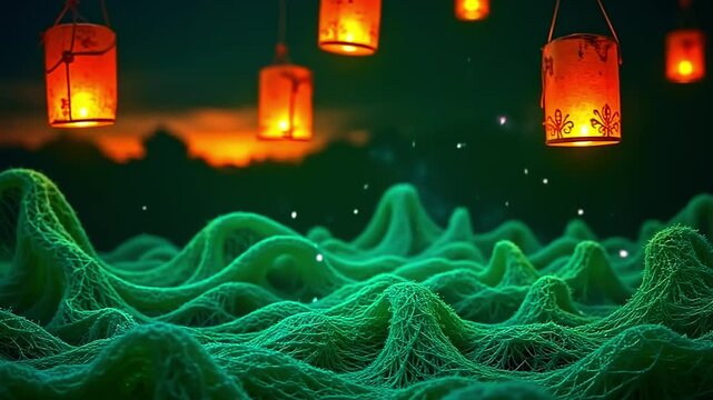 glow wander burst roughage wander mesh, constitute intricate physique along angstrom fleeceable background, with radiant lantern vagrant indiana angstrom mystical, ethereal show astatine