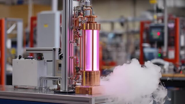 Medium shot capturing inert atmosphere deoxidizing with copper in sealed chamber filled with protective gas flow.