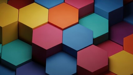 Obraz premium 3D-rendered, colorful, hexagonal blocks create a vibrant, textured surface