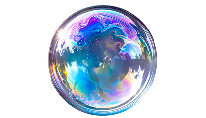 Iridescent sphere against a black backdrop, showcasing a swirl of colors and reflections