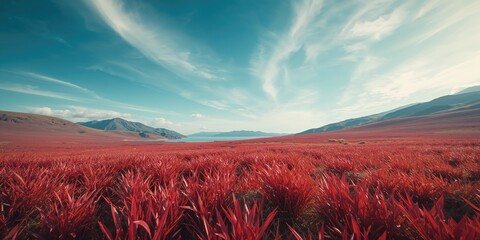 Red foliage along the coast in fall near Dongying, highlighting seasonal plant display