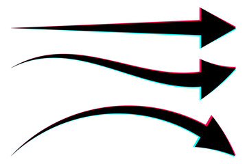 Set of colorful neon arrows with curved and straight lines. Arrow symbols, arrow icon set, arrow graphic vector illustration.