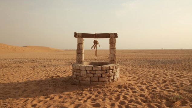 Saharan water well, highlighting resource access in extreme desert environments