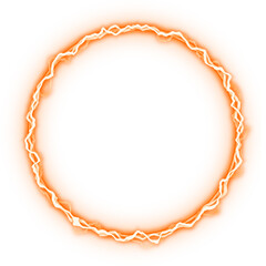 Circle orange electric lightning energy effect isolated on white background	