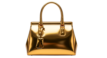 Shiny Gold Handbag with Tag on Black Background purse