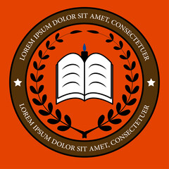 Round Academic Logo with Book, Flame, and Laurel Wreath