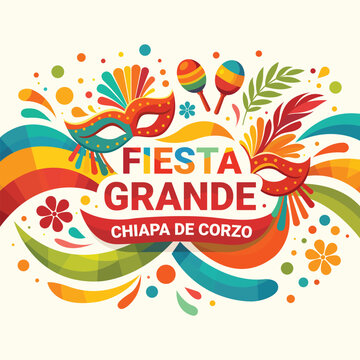 Fiesta grande chiapa de corzo festive celebration with colorful masks and maracas