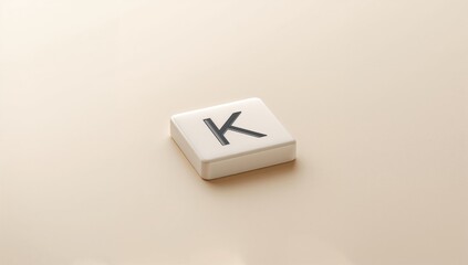 Game tile displaying the letter K, part of a word game setup, with a focus on game mechanics and layout