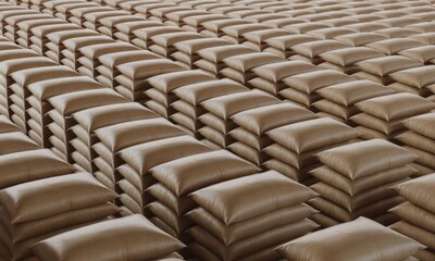 Fototapeta premium A vast arrangement of stacked rectangular sacks, in a repeating pattern