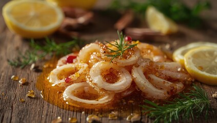 Marinated squid and pickles served as a seafood appetizer, focusing on traditional preparation methods, World Seafood Day
