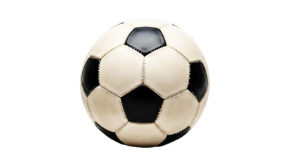 Classic black and white soccer ball on transparent background
