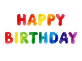 Transparent Happy birthday message written in rainbow colored letters