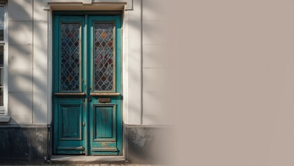 Vintage door featuring multicolored glass panels, architectural element for heritage site restoration
