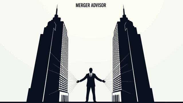 Businessman merging companies in modern cityscape - Powered by Adobe