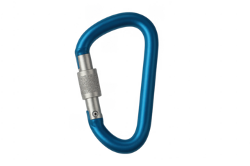 Blue aluminum carabiner for climbing and safety gear