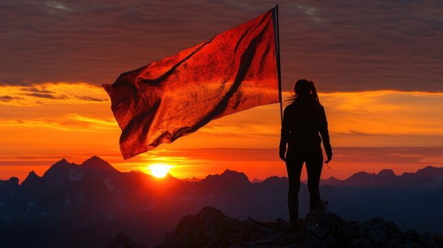 Flag-Waving Silhouette at Sunset.