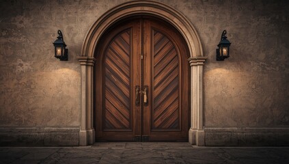Historic wooden door featuring a chevron pattern in an arched entryway, highlighting architectural style and craftsmanship, Architecture Preservation Day