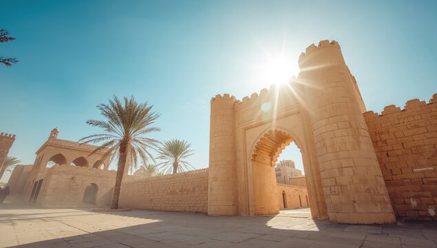 Ancient city streets in Diriyah emphasizing architectural heritage for urban planning, Saudi Arabia