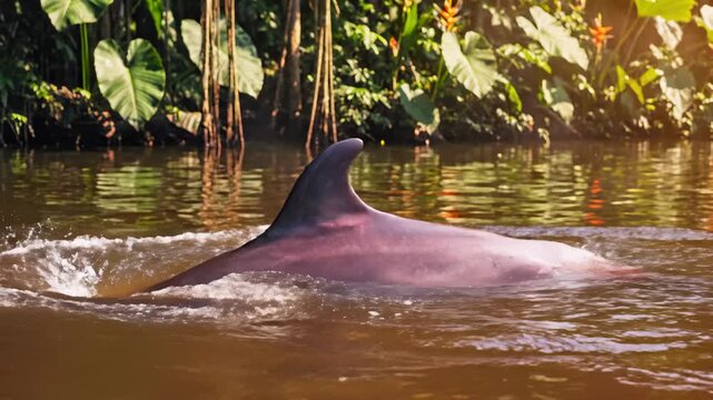 Pink River Dolphin Swimming in Amazon River