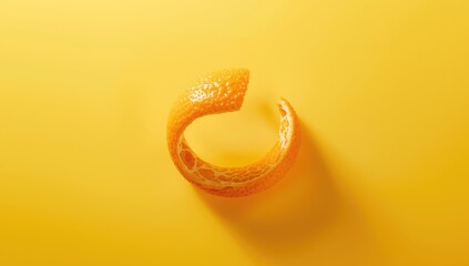 Detailed shot of orange peel on yellow surface emphasizing zest texture, suitable for culinary or graphic use