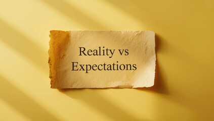 Yellow background with written words comparing reality and expectations on weathered paper functioning as a text overlay backdrop