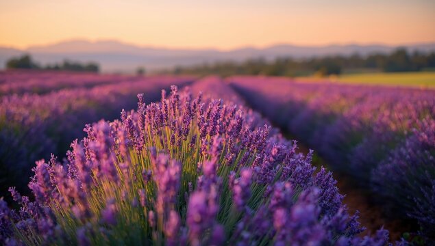 Lavender flowers in a cultivated field at Sequim, Washington, serving as a natural UI backdrop, Earth Day