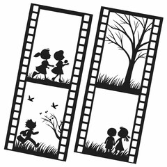 Silhouette film strip with children playing