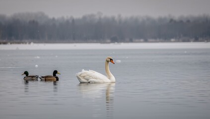 Minnesota winter featuring waterfowl on frozen lakes, highlighting seasonal migration