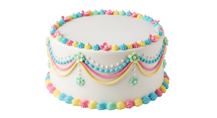 White Round Cake Decorated with Colorful Icing and Flowers