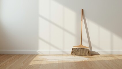 Broom and dustpan placed on a grimy surface, highlighting sanitation practices